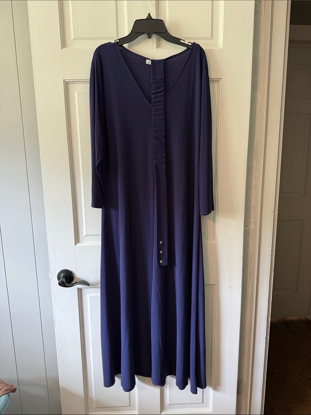 Chaus Deep Navy V-Neck Maxi Dress with Front Placket